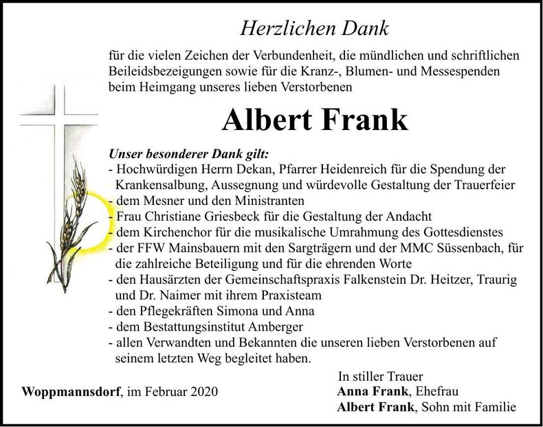 Traueranzeige Albert Frank