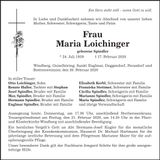 Traueranzeige Maria Loichinger
