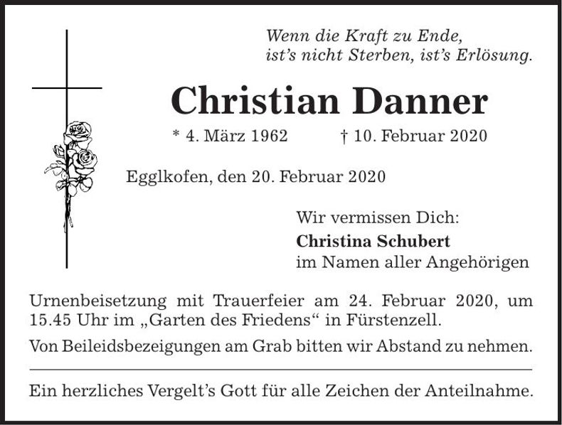 Traueranzeige Christian Danner