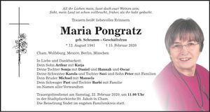 Traueranzeige Maria Pongratz