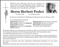 Traueranzeige Herbert Probst