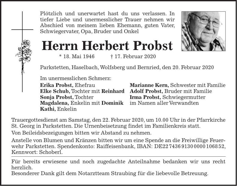Traueranzeige Herbert Probst