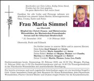 Traueranzeige Maria Simmel