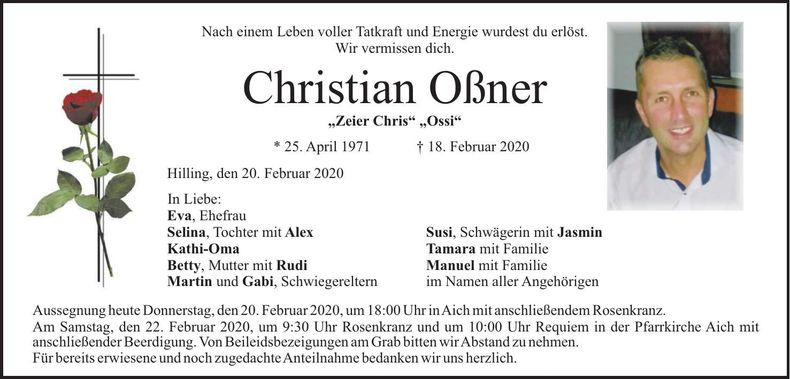 Traueranzeige Christian Oßner