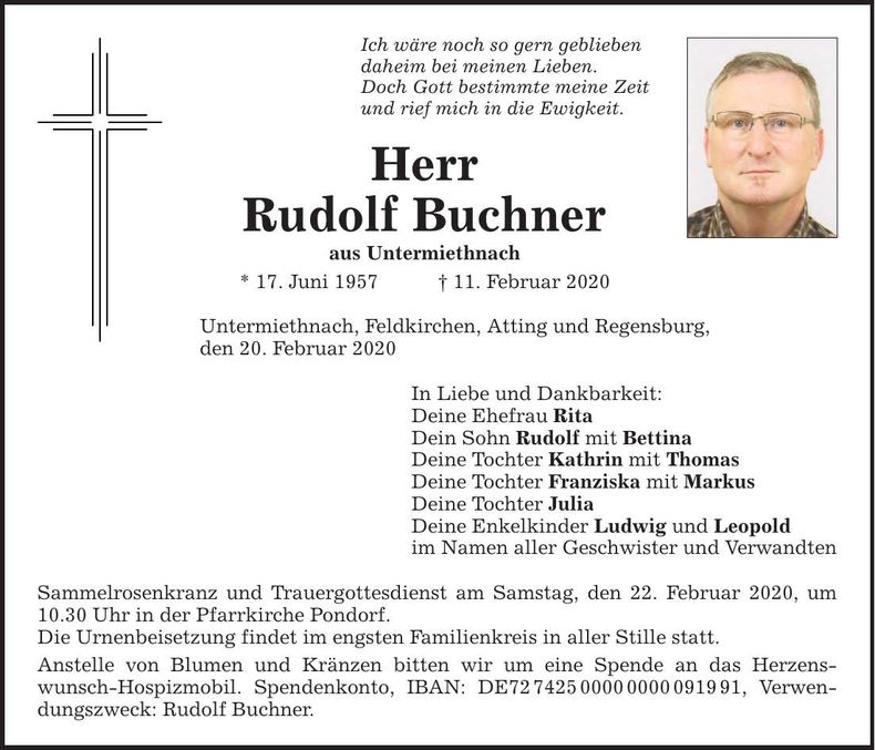 Traueranzeige Rudolf Buchner