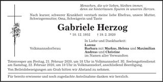 Traueranzeige Gabriele Herzog