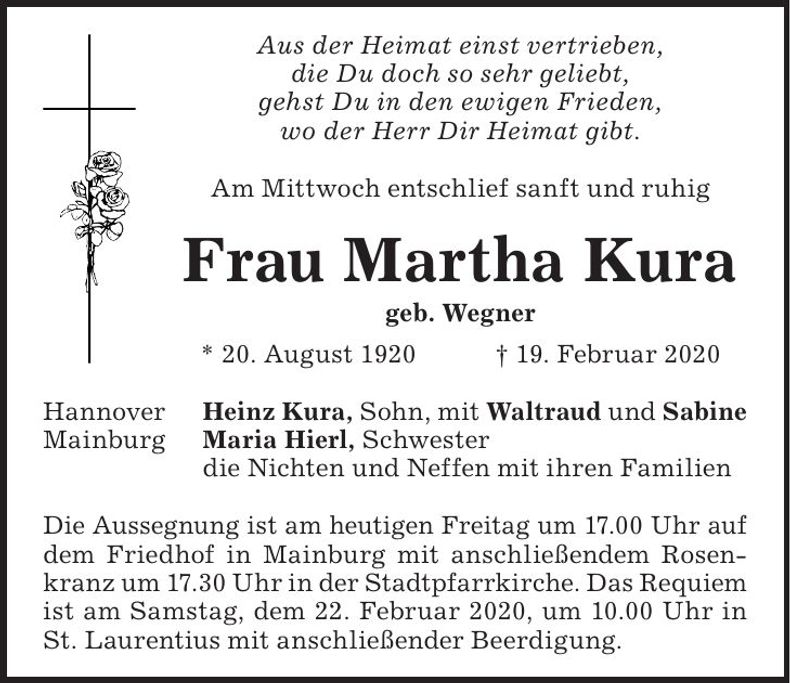 Traueranzeige Martha Kura