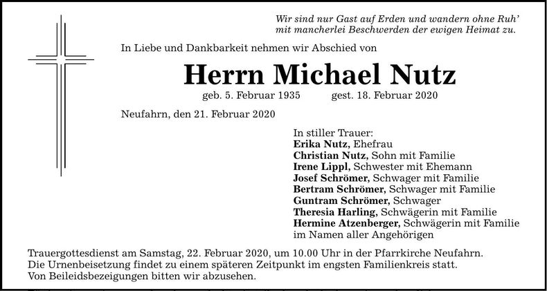 Traueranzeige Michael Nutz