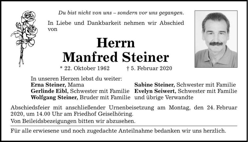 Traueranzeige Manfred Steiner