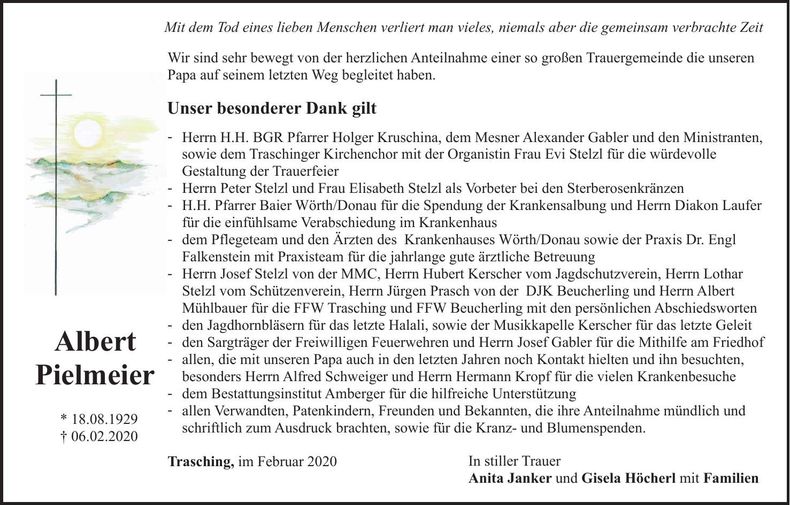Traueranzeige Albert Pielmeier