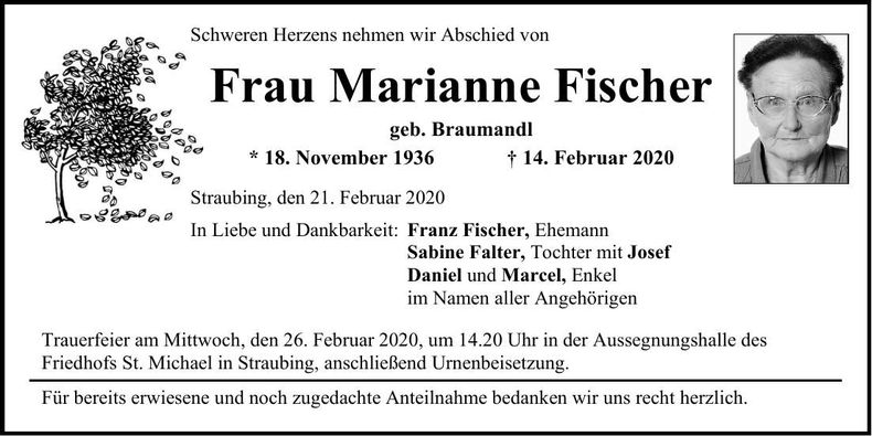 Traueranzeige Marianne Fischer