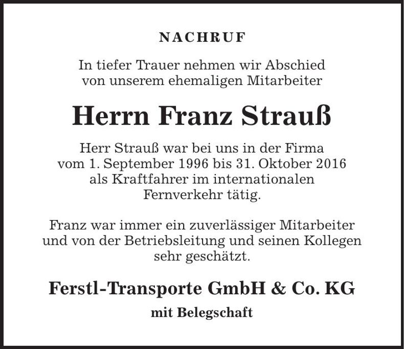 Traueranzeige Franz Strauß