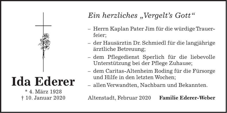 Traueranzeige Ida Ederer