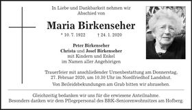 Traueranzeige Maria Birkenseher