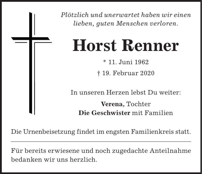 Traueranzeige Horst Renner