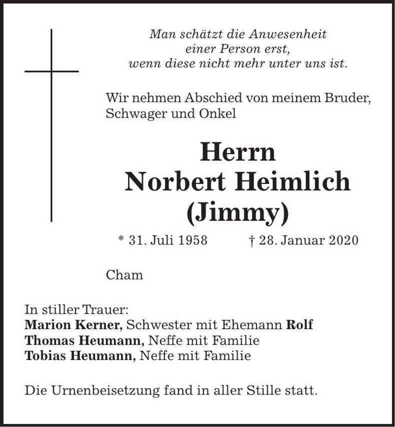 Traueranzeige Norbert Heimlich