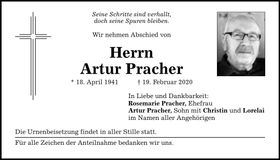 Traueranzeige Artur Pracher