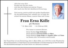 Traueranzeige Erna Kölle