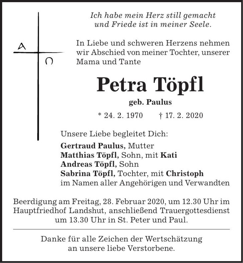 Traueranzeige Petra Töpfl