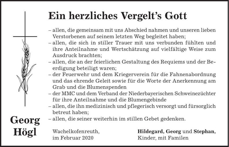 Traueranzeige Georg Högl