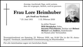 Traueranzeige Lore Heimhuber