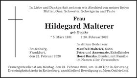 Traueranzeige Hildegard Malterer