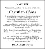 Traueranzeige Christian Oßner