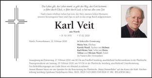 Traueranzeige Karl Veit