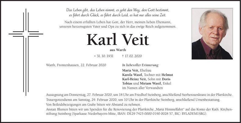 Traueranzeige Karl Veit