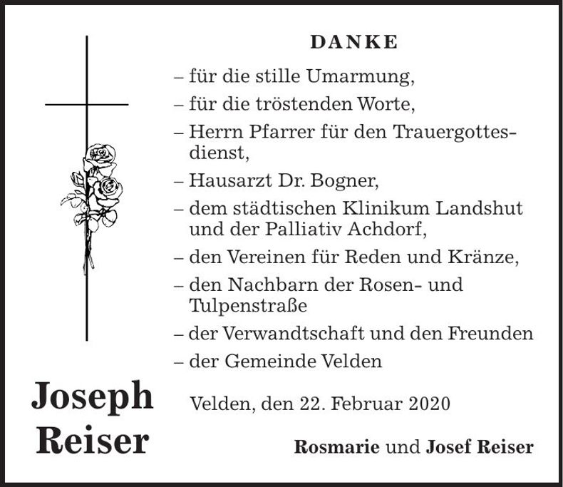 Traueranzeige Joseph Reiser
