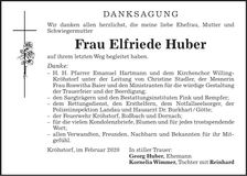 Traueranzeige Elfriede Huber