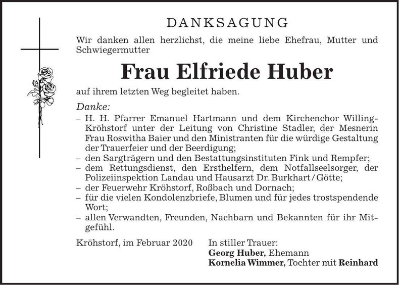 Traueranzeige Elfriede Huber