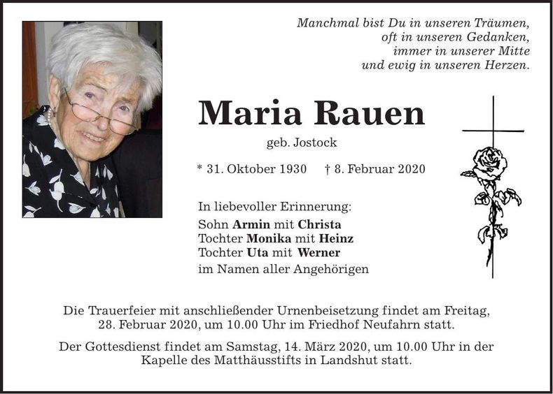 Traueranzeige Maria Rauen