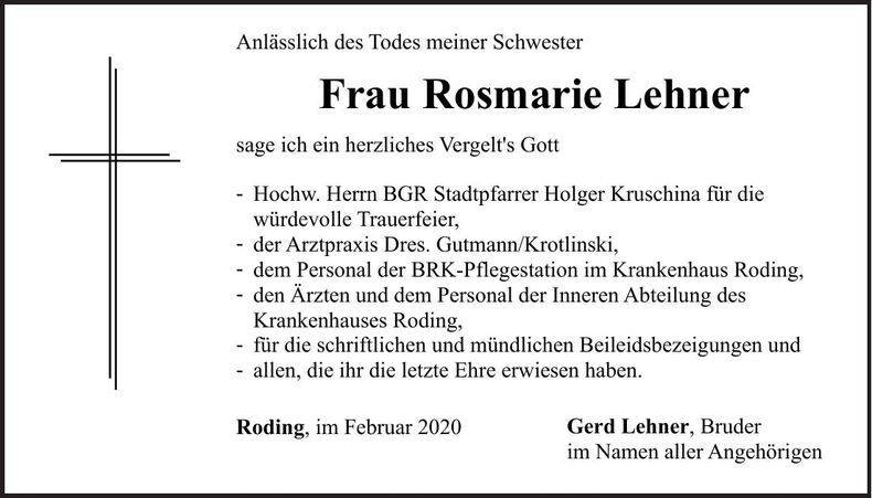 Traueranzeige Rosa Lehner