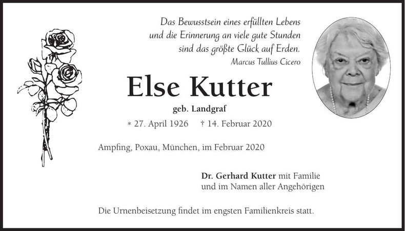Traueranzeige Else Kutter