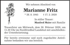 Traueranzeige Marianne Fritz