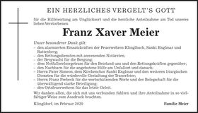 Traueranzeige Franz Xaver Meier