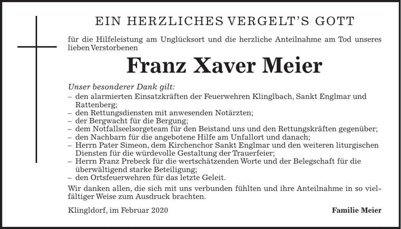 Traueranzeige Franz Xaver Meier