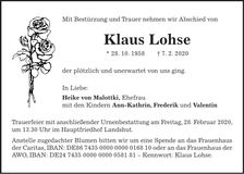 Traueranzeige Klaus Lohse