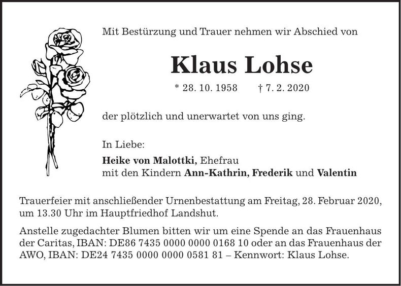 Traueranzeige Klaus Lohse