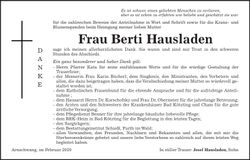 Traueranzeige Berti Hausladen
