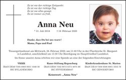 Traueranzeige Anna Neu