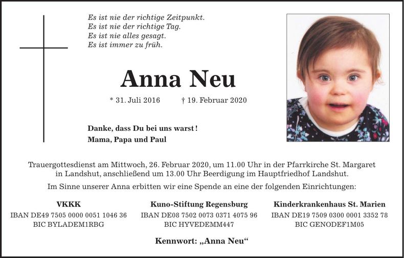 Traueranzeige Anna Neu