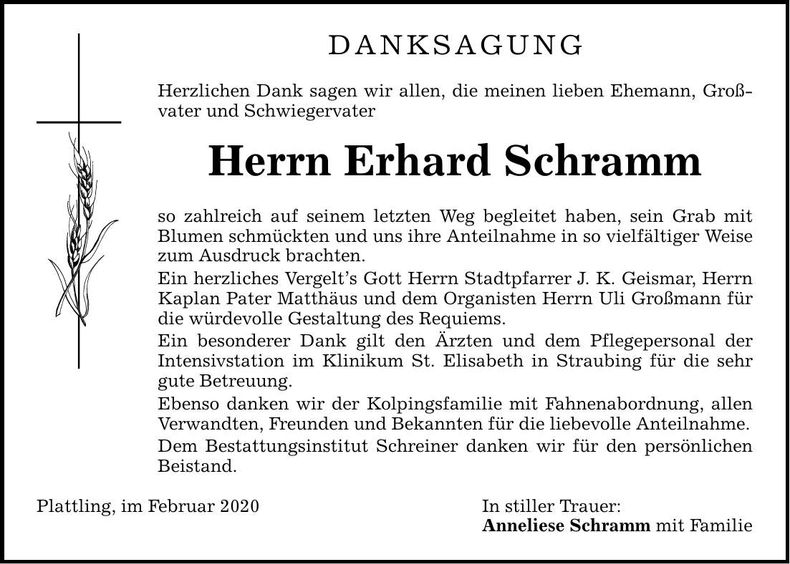 Traueranzeige Erhard Schramm