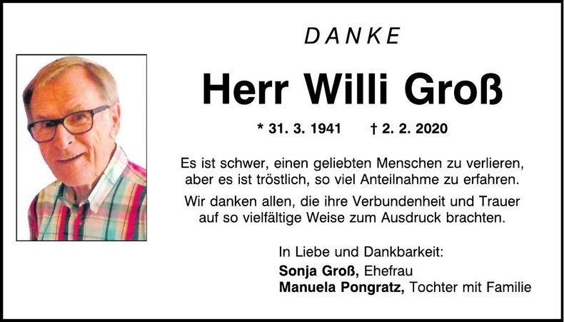 Traueranzeige Willi Groß