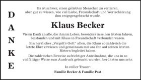 Traueranzeige Klaus Becker