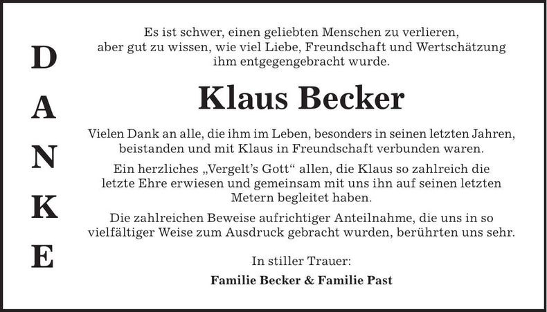 Traueranzeige Klaus Becker