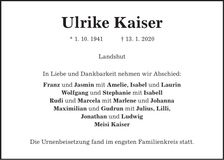 Traueranzeige Ulrike Kaiser