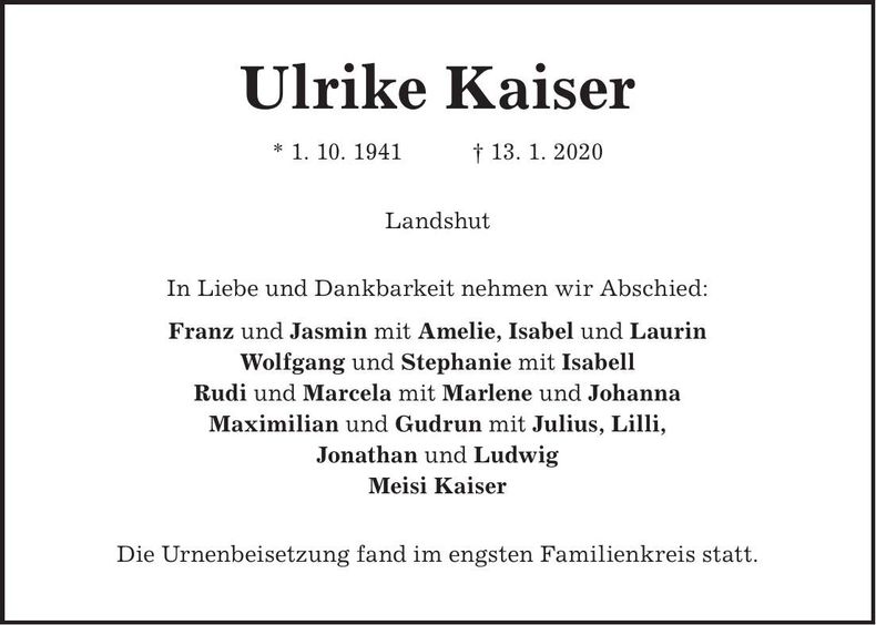 Traueranzeige Ulrike Kaiser