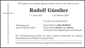 Traueranzeige Rudolf Günther